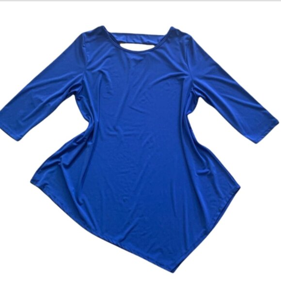 Kate & Mallory Asymmetric Hem Cutout Back Tunic Top Sz L Blue #188H - Picture 7 of 10